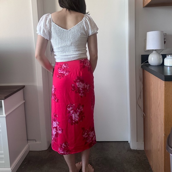 Floral faux wrap high waisted midi skirt - Picture 5 of 7